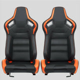 Coppia sedili sportivi avvolgenti auto in pelle nera arancione carbon look N730