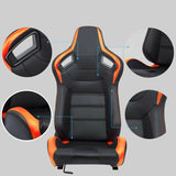 Coppia sedili sportivi avvolgenti auto in pelle nera arancione carbon look N730